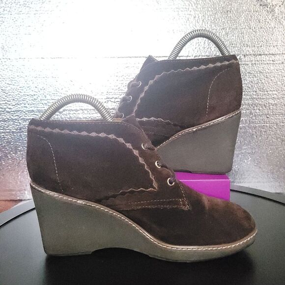 Naturalizer Kaitlyn Chocolate  Suede Wedge Lace Up Bootie Womens 8 - Picture 4 of 14